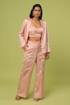 Buy_Pooja Kankariya_Pink Crepe Satin Embellished Pearl Blazer Lapel Collar Solid Trouser Set _at_Aza_Fashions