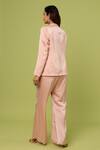 Shop_Pooja Kankariya_Pink Crepe Satin Embellished Pearl Blazer Lapel Collar Solid Trouser Set _at_Aza_Fashions