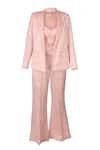 Pooja Kankariya_Pink Crepe Satin Embellished Pearl Blazer Lapel Collar Solid Trouser Set _Online_at_Aza_Fashions