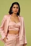 Shop_Pooja Kankariya_Pink Crepe Satin Embellished Pearl Blazer Lapel Collar Solid Trouser Set 