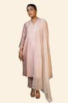 Shop_Pooja Kankariya_Pink Chanderi Silk Threadwork V-neck Solid Kurta Set With Dupatta _Online_at_Aza_Fashions