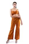 Pooja Kankariya_Orange Organza Solid Sweetheart Pleated Bustier With Pant _Online_at_Aza_Fashions