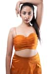 Pooja Kankariya_Orange Organza Solid Sweetheart Pleated Bustier With Pant _Online