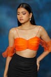 Buy_Pooja Kankariya_Orange Organza Solid Sweetheart Pleated Cold Shoulder Top _at_Aza_Fashions