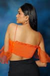 Shop_Pooja Kankariya_Orange Organza Solid Sweetheart Pleated Cold Shoulder Top _at_Aza_Fashions