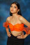 Buy_Pooja Kankariya_Orange Organza Solid Sweetheart Pleated Cold Shoulder Top _Online_at_Aza_Fashions