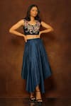 Buy_Pooja Kankariya_Blue Georgette Embellished Zardozi Round Embroidered Top With Asymmetric Skirt _at_Aza_Fashions