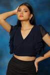 Buy_Pooja Kankariya_Blue Georgette Solid V-neck Wrap Around Top _at_Aza_Fashions