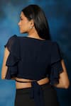 Shop_Pooja Kankariya_Blue Georgette Solid V-neck Wrap Around Top _at_Aza_Fashions