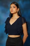 Pooja Kankariya_Blue Georgette Solid V-neck Wrap Around Top _Online_at_Aza_Fashions