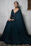 Buy_Pooja Kankariya_Green Georgette Embellished Sequin V-neck Draped Gown _at_Aza_Fashions