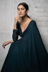 Pooja Kankariya_Green Georgette Embellished Sequin V-neck Draped Gown _Online_at_Aza_Fashions