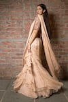 Shop_Pooja Kankariya_Beige Tulle Embellished Sequin Scoop Solid Layered Pre-draped Saree With Blouse _at_Aza_Fashions