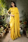 Buy_Pooja Kankariya_Yellow Crepe Embroidered Zardozi Round Saree Set _at_Aza_Fashions