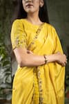 Shop_Pooja Kankariya_Yellow Crepe Embroidered Zardozi Round Saree Set _Online_at_Aza_Fashions