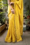 Pooja Kankariya_Yellow Crepe Embroidered Zardozi Round Saree Set _at_Aza_Fashions