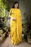 Shop_Pooja Kankariya_Yellow Crepe Embroidered Zardozi Round Saree Set _at_Aza_Fashions