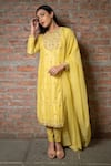 Buy_Pooja Kankariya_Yellow Raw Silk Embroidered Zardozi Notched Floral Kurta Pant Set _at_Aza_Fashions