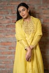 Buy_Pooja Kankariya_Yellow Raw Silk Embroidered Zardozi Notched Floral Kurta Pant Set _Online_at_Aza_Fashions