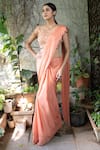 Shop_Pooja Kankariya_Peach Chiffon Embellished Crystal Cutwork Border Saree With Blouse _at_Aza_Fashions