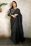 Shop_Pooja Kankariya_Grey Habutai Silk Embellished Crystal Round Hanging Saree With Blouse _at_Aza_Fashions