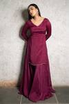 Pooja Kankariya_Purple Chiffon Embellished Bead V Neck Kurta Set _Online_at_Aza_Fashions