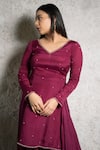 Buy_Pooja Kankariya_Purple Chiffon Embellished Bead V Neck Kurta Set _Online_at_Aza_Fashions