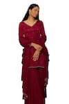 Buy_Pooja Kankariya_Wine Chiffon Embellished Bead V Neck Pearl Kurta Gharara Set 