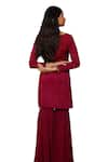 Shop_Pooja Kankariya_Wine Chiffon Embellished Bead V Neck Pearl Kurta Gharara Set 