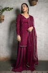 Buy_Pooja Kankariya_Purple Chiffon Embellished Bead V Neck Floral Kurta Set _at_Aza_Fashions