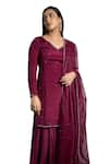 Pooja Kankariya_Purple Chiffon Embellished Bead V Neck Floral Kurta Set _Online_at_Aza_Fashions