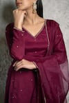 Buy_Pooja Kankariya_Purple Chiffon Embellished Bead V Neck Floral Kurta Set _Online_at_Aza_Fashions