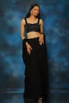 Buy_Pooja Kankariya_Black Silk Embellished Thread Sweetheart Neck Bustier Lehenga Set _at_Aza_Fashions