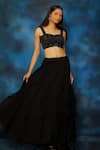 Shop_Pooja Kankariya_Black Silk Embellished Thread Sweetheart Neck Bustier Lehenga Set _at_Aza_Fashions