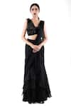 Shop_Pooja Kankariya_Black Chiffon Embellished Bead Blunt Pre-draped Layered Skirt Saree With Blouse _Online_at_Aza_Fashions