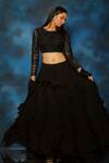 Buy_Pooja Kankariya_Black Georgette Embellished Sitara Round Ruffle Lehenga Blouse Set 