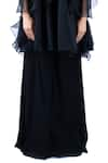 Pooja Kankariya_Black Silk Organza Plain Broad V Neck Ruffle Top And Flared Pant Set _Online_at_Aza_Fashions