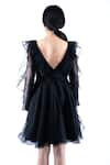 Pooja Kankariya_Black Silk Organza Plain V Neck Ruffle Dress _Online_at_Aza_Fashions