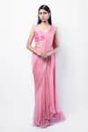 Buy_Pooja Kankariya_Pink Chiffon Embellished Thread Pre-draped Concept Skirt Saree With Blouse _at_Aza_Fashions