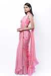 Pooja Kankariya_Pink Chiffon Embellished Thread Pre-draped Concept Skirt Saree With Blouse _Online_at_Aza_Fashions