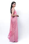 Buy_Pooja Kankariya_Pink Chiffon Embellished Thread Pre-draped Concept Skirt Saree With Blouse _Online_at_Aza_Fashions