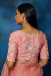 Buy_Pooja Kankariya_Pink Organza Embellished Pearl V Neck Scallop Border Saree With Blouse _Online_at_Aza_Fashions