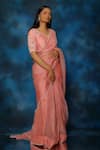 Buy_Pooja Kankariya_Pink Organza Embellished Pearl V Neck Scallop Border Saree With Blouse 