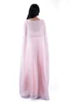 Pooja Kankariya_Pink Silk Organza Embellished Bead Cape Open Border Draped Pant Set _Online_at_Aza_Fashions