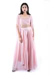 Buy_Pooja Kankariya_Pink Silk Organza Embellished Bead Cape Open Border Draped Pant Set _Online_at_Aza_Fashions