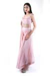 Buy_Pooja Kankariya_Pink Silk Organza Embellished Bead Cape Open Border Draped Pant Set 