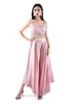 Shop_Pooja Kankariya_Pink Silk Organza Embellished Bead Cape Open Border Draped Pant Set 