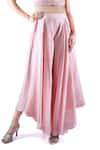 Pooja Kankariya_Pink Silk Organza Embellished Bead Cape Open Border Draped Pant Set _Online