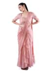 Buy_Pooja Kankariya_Pink Chiffon Embellished Pre-draped Concept Skirt Saree With Floral Blouse _at_Aza_Fashions