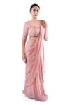 Buy_Pooja Kankariya_Pink Chiffon Embellished Pre-draped Concept Skirt Saree With Floral Blouse _Online_at_Aza_Fashions